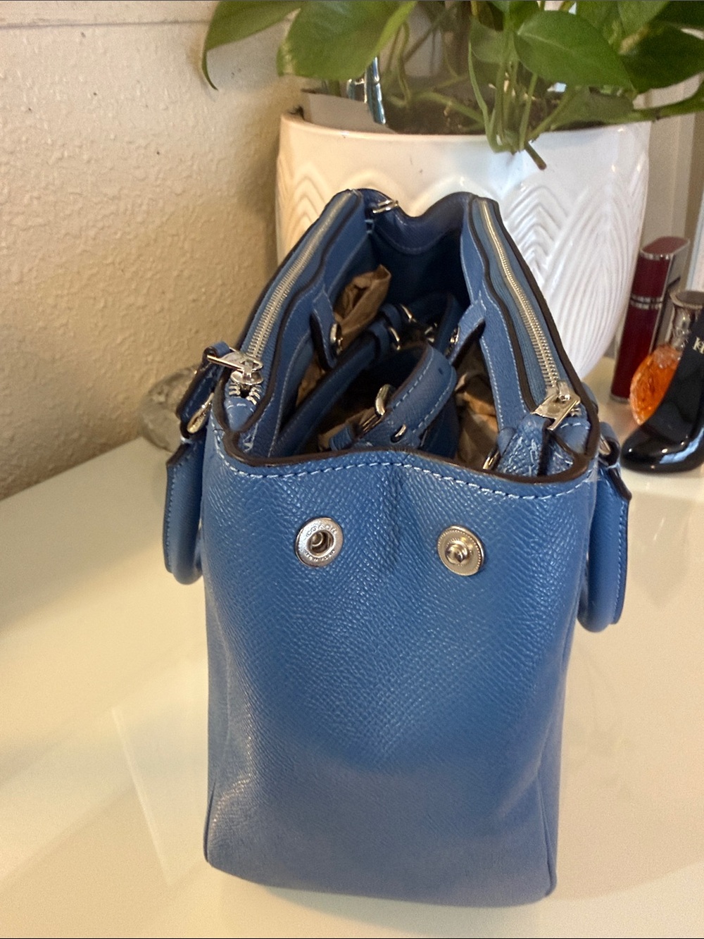 Coach Surrey Carryall in denim blue medium crossbody/top handle bag - Picture 9 of 16